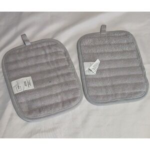 Mainstays Pot Holders Set of 2 Grey Quilted Cotton Terry Cloth Excellent Loop
